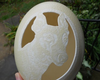 Custom Carved Pet Portrait Ostrich Egg