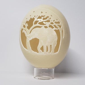 Elephant and Acacia Tree Ostrich Egg