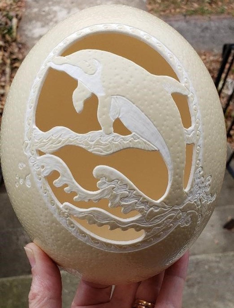 Carved Dolphin Ostrich Egg image 2