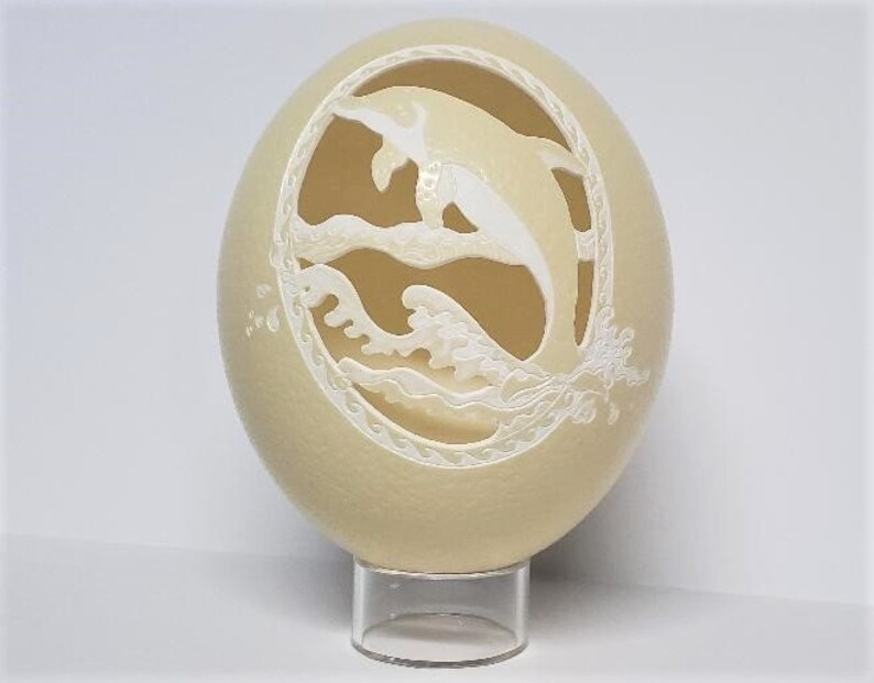 Carved Dolphin Ostrich Egg image 1
