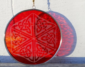 Red Orange Celtic Knot Suncatcher