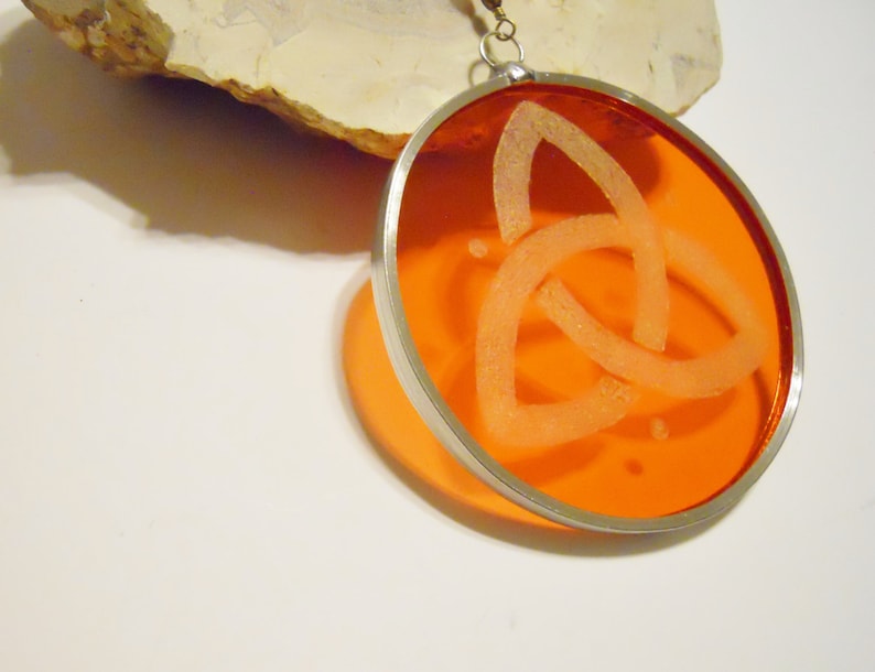 Orange Stained Glass Trinity Suncatcher