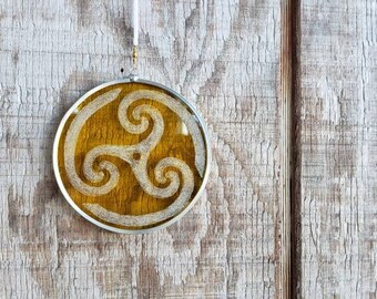 Yellow Celtic Spiral Triskelion Ornament