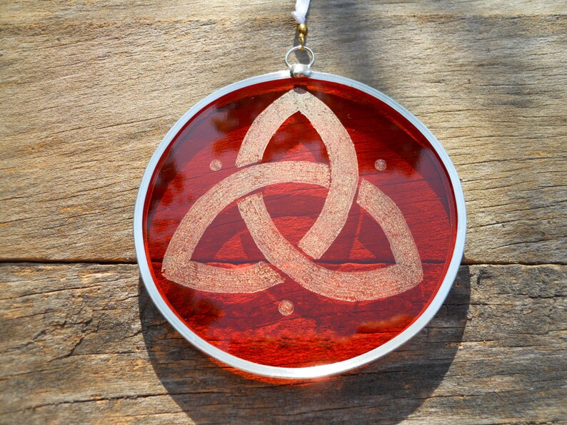 Orange Stained Glass Trinity Suncatcher