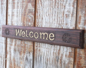 Carved Walnut Celtic Welcome Sign