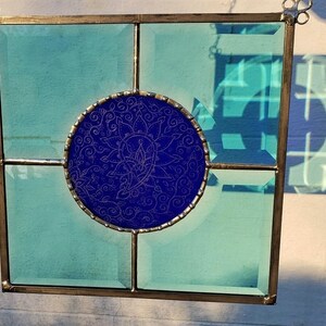 Teal and Cobalt Blue Paisley Pattern Suncatcher image 4