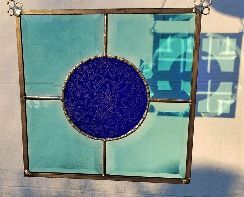 Teal and Cobalt Blue Paisley Pattern Suncatcher image 4