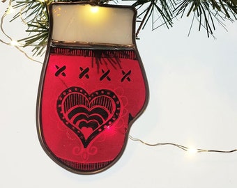 Hand-painted Stained Glass Mitten Ornament