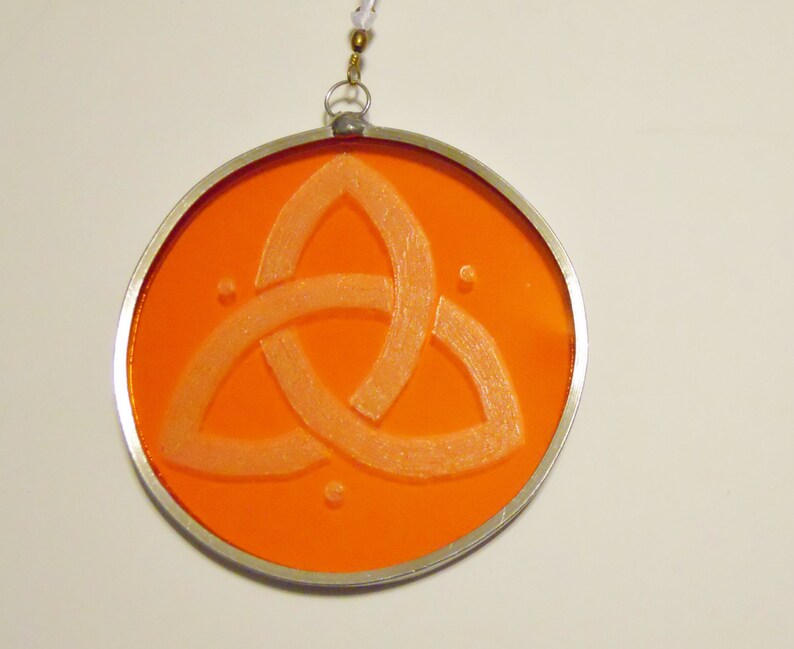 Orange Stained Glass Trinity Suncatcher