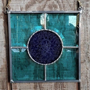 Teal and Cobalt Blue Paisley Pattern Suncatcher image 1