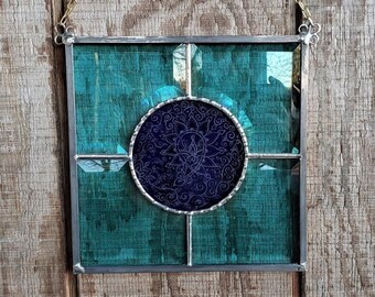 Teal and Cobalt Blue Paisley Pattern Suncatcher