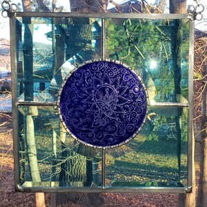 Teal and Cobalt Blue Paisley Pattern Suncatcher image 3