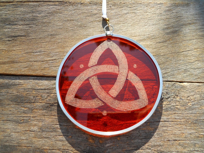 Orange Stained Glass Trinity Suncatcher