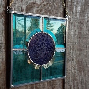 Teal and Cobalt Blue Paisley Pattern Suncatcher image 2