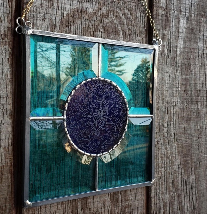 Teal and Cobalt Blue Paisley Pattern Suncatcher image 2