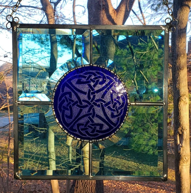 Teal and Cobalt Blue Paisley Pattern Suncatcher image 6