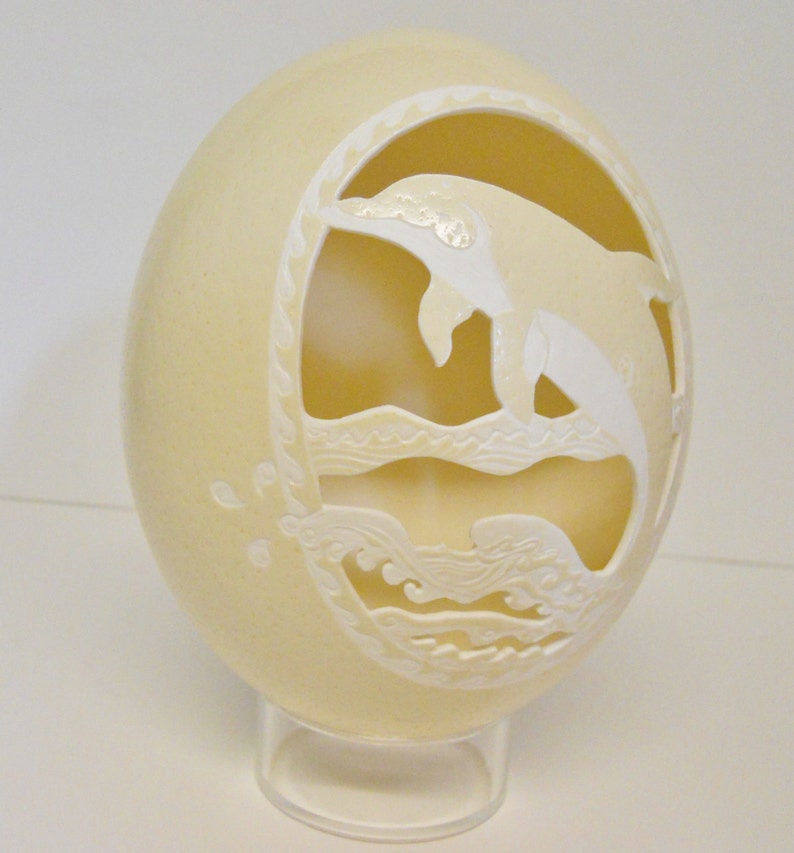 Carved Dolphin Ostrich Egg image 3