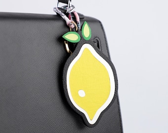 Handmade Lemon Bag Charm – Artisan Leather Keyring for Fruit Lovers