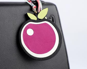 Llavero de manzana de cuero hecho a mano: abalorio para bolso Chevre, regalo para profesores
