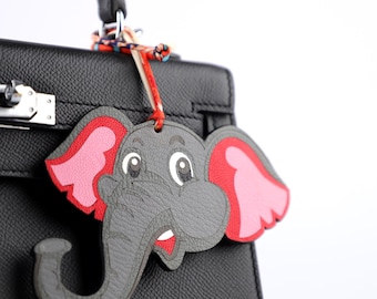 Handmade Leather Elephant Bag Charm: Personalized Safari Keychain