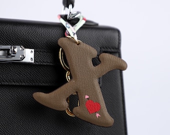 Llavero personalizado de cuero con inicial para bolso: llavero con monograma hecho a mano