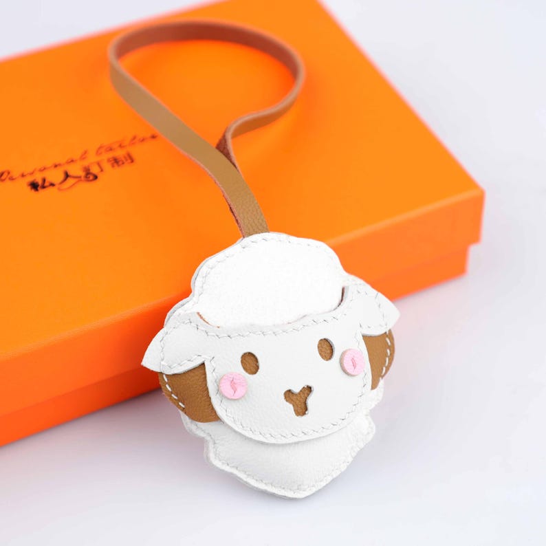 Hand-stitched Sheepskin Leather Lamb Bag Charm, Whimsical Handbag Ornament, Animal Keychain image 6