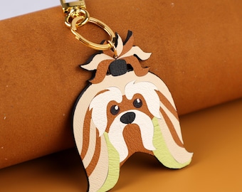 Handmade Chevre Leather Shih Tzu Bag Charm: Custom Dog Keychain