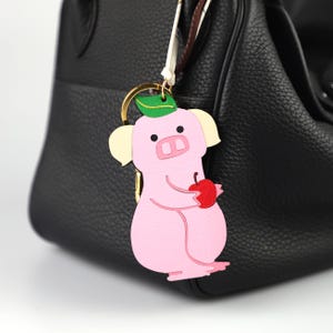 Handmade Chevre Leather Pig Keychain | Cute Pink Pig Purse Charm | Playful Animal Accessory | Personalized Gift for Her