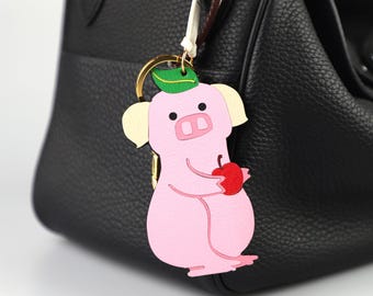 Handmade Chevre Leather Pig Keychain | Pink Purse Charm