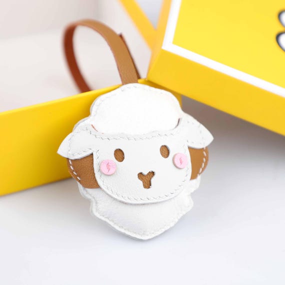 Hand-stitched Sheepskin Leather Lamb Bag Charm, Whimsical Handbag Ornament, Animal Keychain