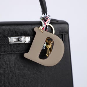 Custom Genuine Leather Initial Bag Charm with Name | Handmade Monogram Keychain | Personalized Purse or Backpack Accessory