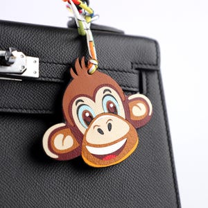 Monkey Face Bag Charm | Handmade Leather Keychain | Playful Animal Purse Accessory | Personalized Jungle Gift | Custom Monkey Charm