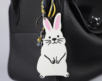 Handmade Chevre Leather Bunny Bag Charm: Whimsical Rabbit Keychain