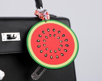 Handgefertigter Wassermelone Chevre Leder Taschenanhänger: Sommer Accessoire