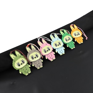 Handgemachte Labubu Taschenanhänger | Handgemachte Chevre Leder Cartoon Schlüsselanhänger | Schelmische Geldbörse Accessoire - Spaß individuelles Geschenk für Spielzeug-Liebhaber