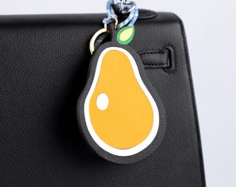 Handmade Goatskin Leather Pear Bag Charm: Fruit Keychain Accessory