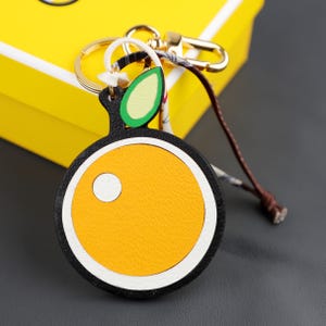 Handmade & Custom Chevre Mysore Goatskin Orange Bag Charm – Leather Orange Keychain – Cute Fruit-Inspired Accessory