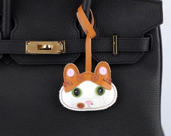 Leather Cat Charm, Handmade Cat Bag Charm, Cute Cat Leather  Purse Charm, Cat  Keychain, Handmade Leather Gift for cat lover