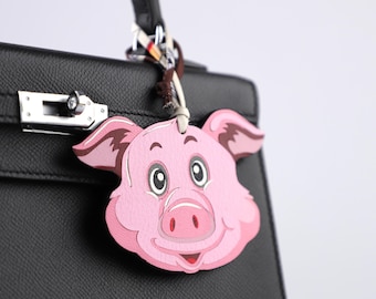 Handmade Pig Face Leather Bag Charm | Personalized Keychain