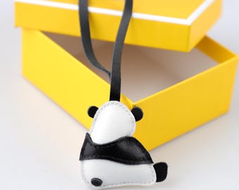 Leather Panda Charm, Handmade Panda Bag Charm, Cute Panda Leather Handbag and Purse Charm, Panda Keychain, Handmade Leather Gift