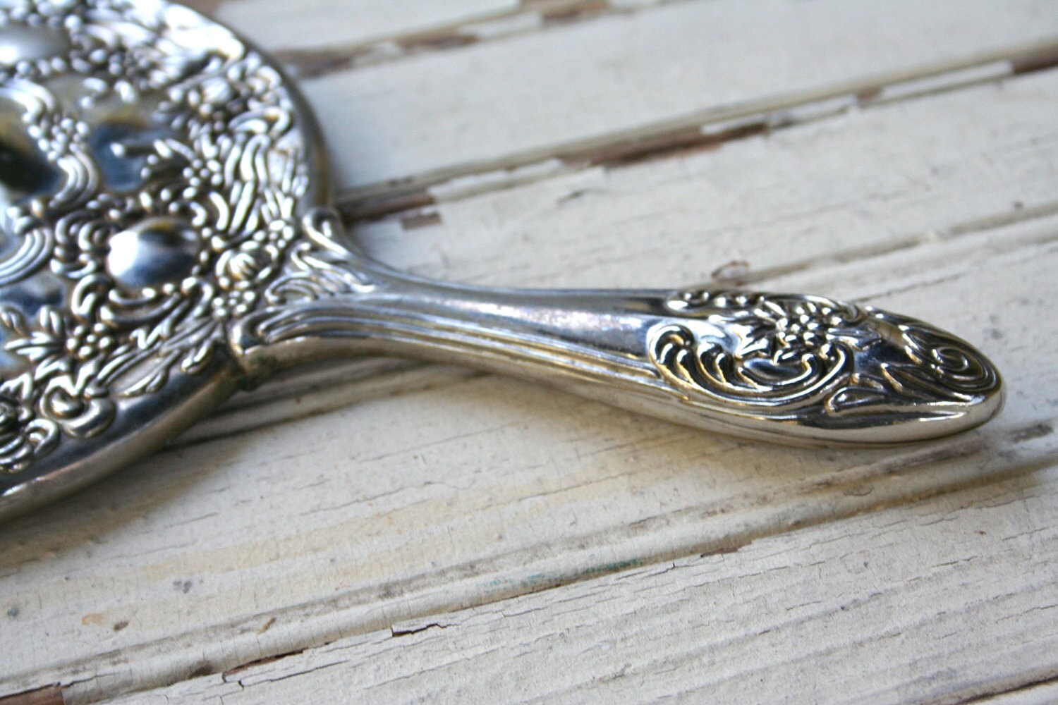 Beautiful Antique Ornate Hand Mirror Solid Silver Metal Etsy
