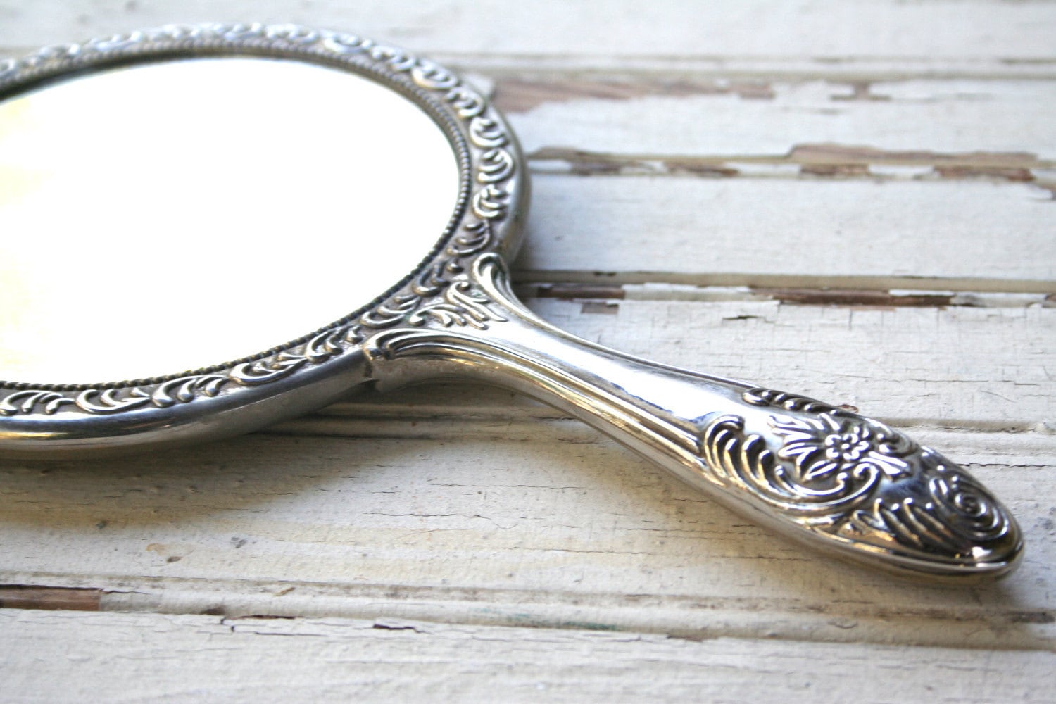 Beautiful Antique Ornate Hand Mirror Solid Silver Metal Etsy