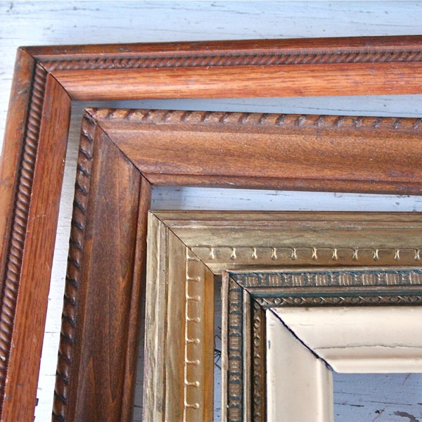 Five Vintage Wood Frames - Rustic Home Decor - Primitive Finds