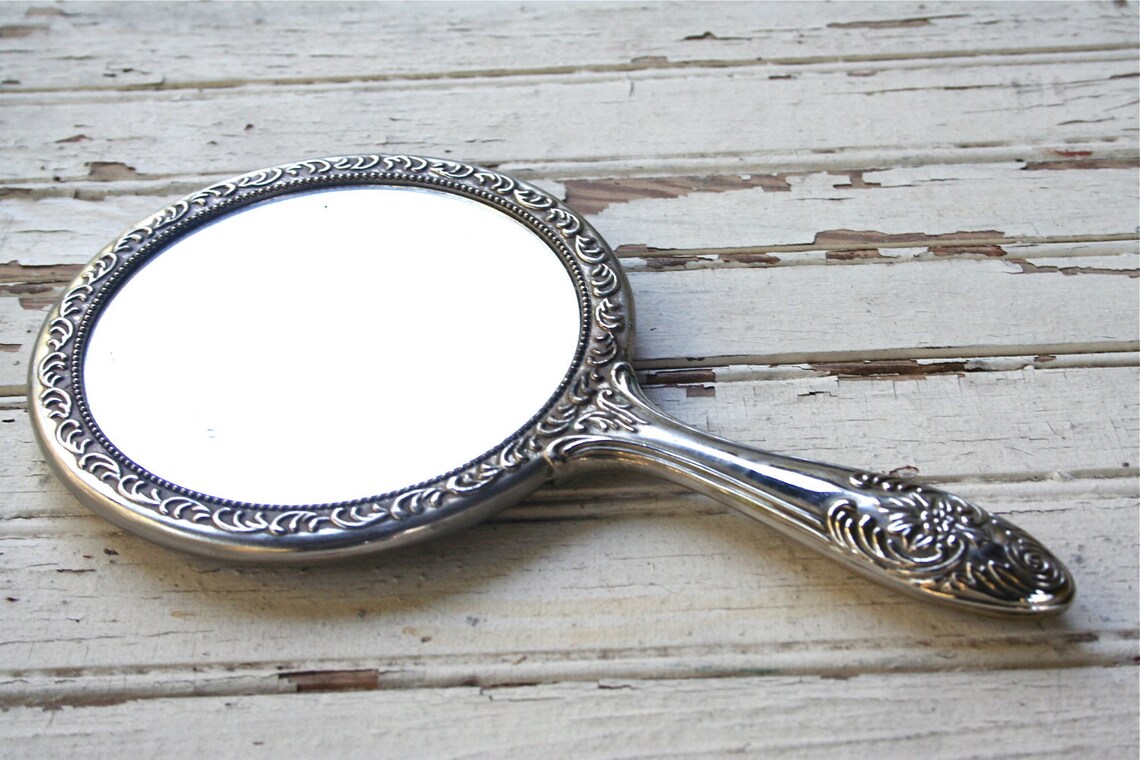 Beautiful Antique Ornate Hand Mirror Solid Silver Metal Etsy
