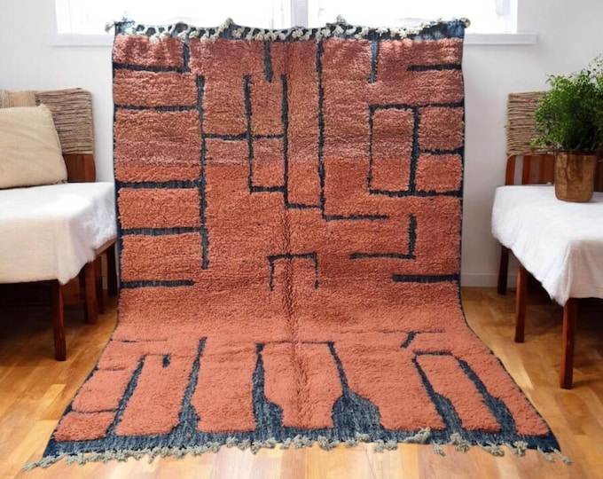 Red Handwoven Moroccan Wool Rug - Deep Textured Beni Ourain Carpet - Handmade Berber Decor - Custom Size Rug - Luxurious & Bold - Wool Rugs