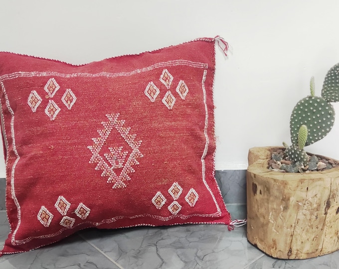 Sabra Cactus Silk Pillow – White & Yellow Embroidered Moroccan Throw Pillow