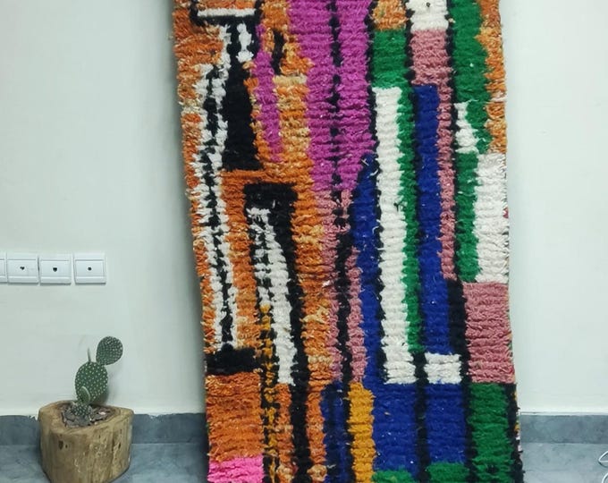 Handmade Berber Wool Rug - Colorful Abstract Moroccan Runner - Vintage Style Hallway Carpet 75x300 cm - Unique Home Decor