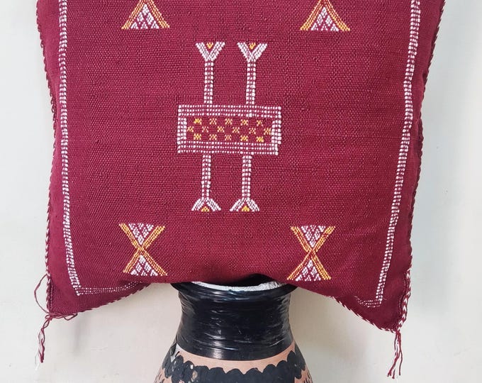 Handwoven Moroccan Sabra Silk Pillow Cover: Berber Embroidery, 50x50cm