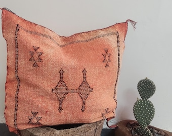 Cojín de seda de cactus naranja tejido a mano – Cojín marroquí Sabra