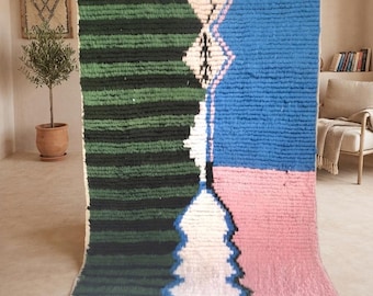 Handmade Moroccan Boucherouite Rug, Colorful Vintage Berber Carpet, Boho Tribal Runner